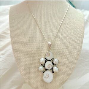 925 Sterling Silver Shiva Eye Shell & Pearl Necklace womens Jewelry